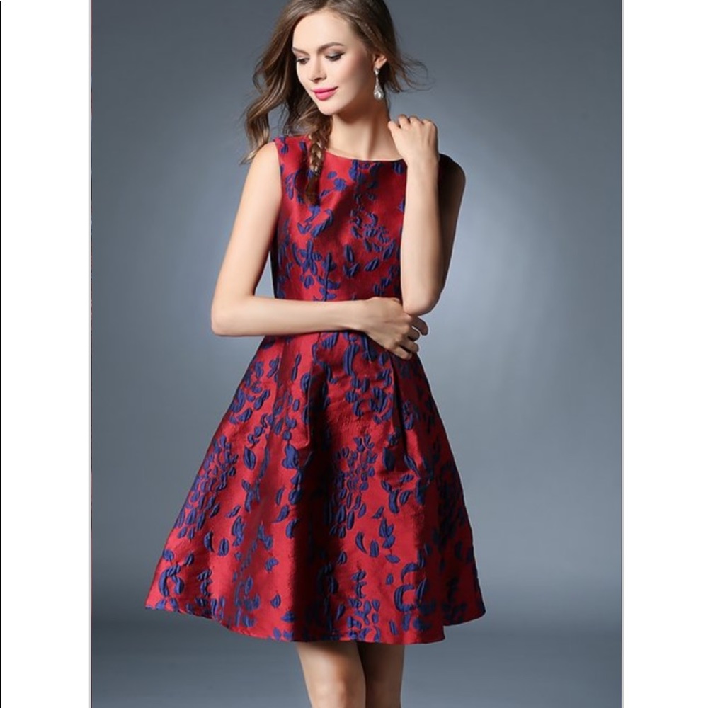 Coeur de Vague Wine red floral fit and flare dress